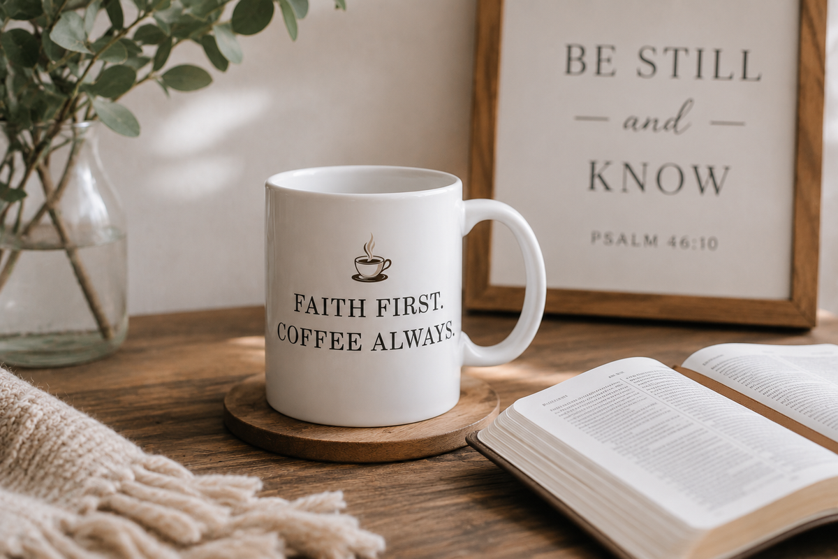 Faith First, Coffee Always Christian coffee mug