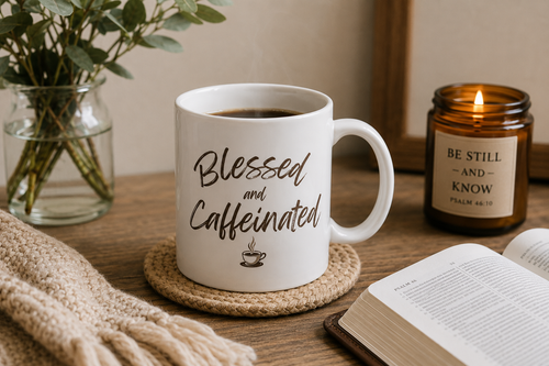 Blessed and Caffeinated Christian coffee mug